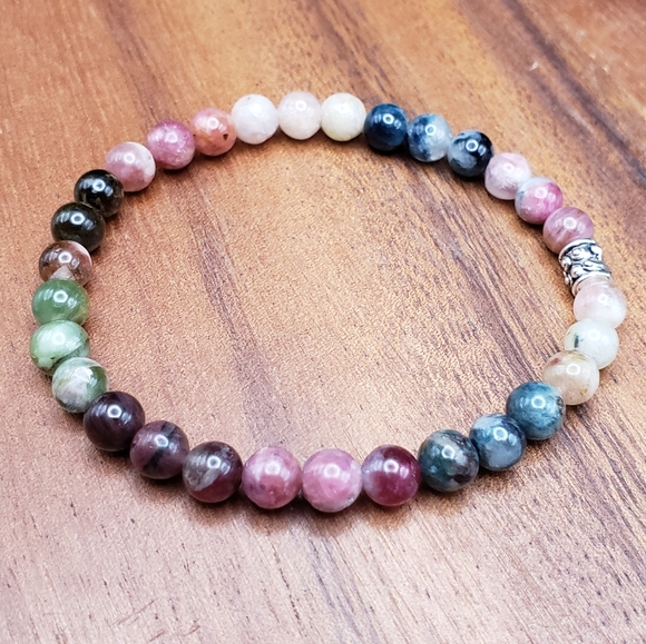 SOLD Watermelon Tourmaline & Silver Accent Beads Bracelet - Picture 8 of 11